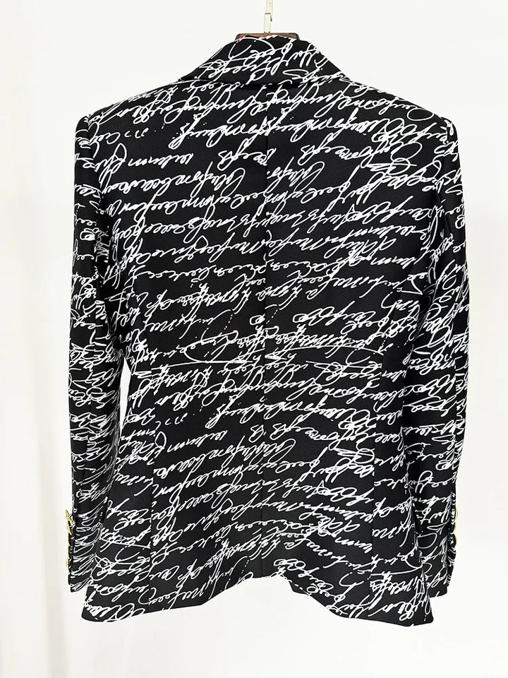 Premium Letters Printed Double Breasted Blazer