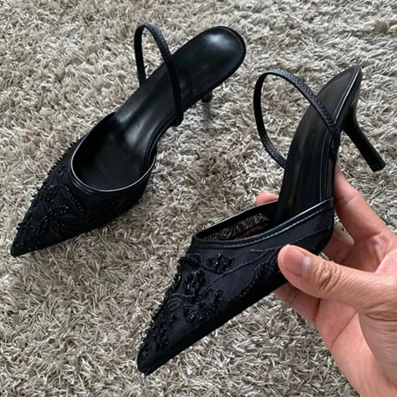 Luxury Mesh Embroider High Heels