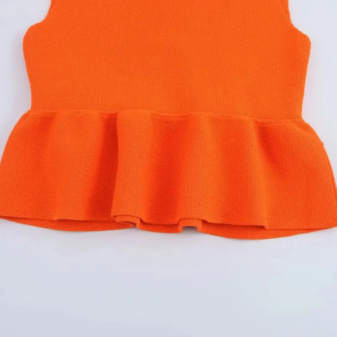 Stylish Cropped Ruffle Knit Sweater