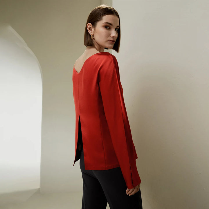 Refined Back Slit Silk Blouse