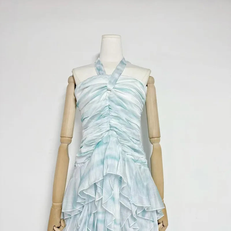 Classic Halter Tie Ruched Dress