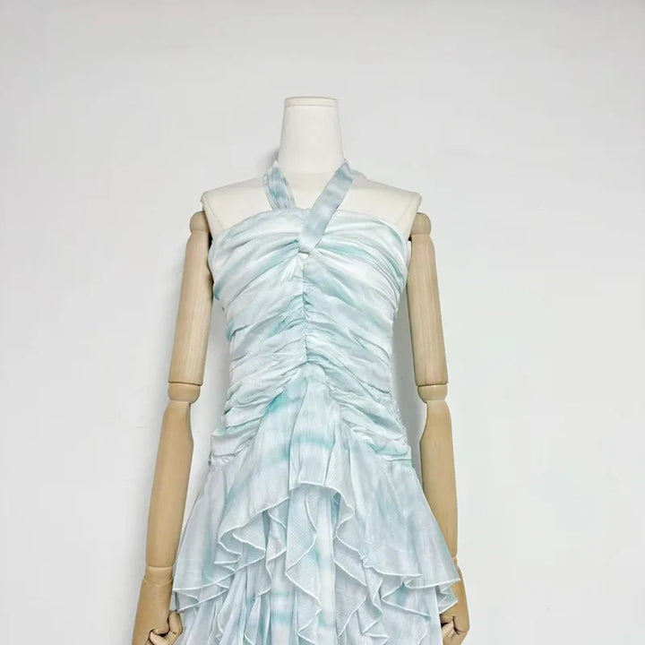 Classic Halter Tie Ruched Dress