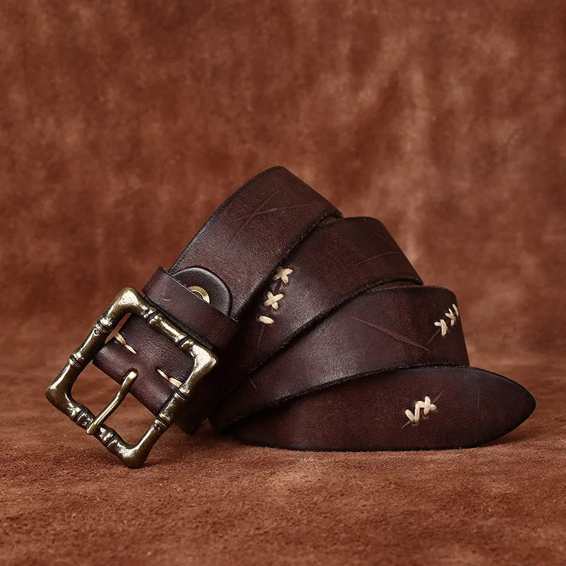 Distressed First Layer Cowhide Leather Belt