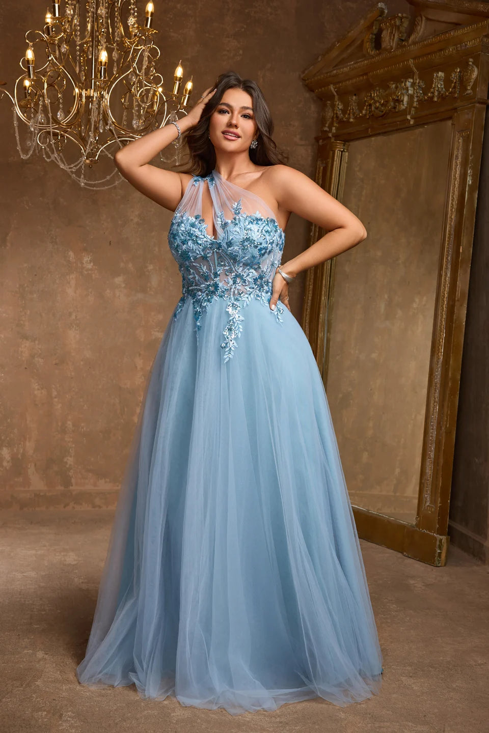 Elegant One-Shoulder Arabian Evening Dress