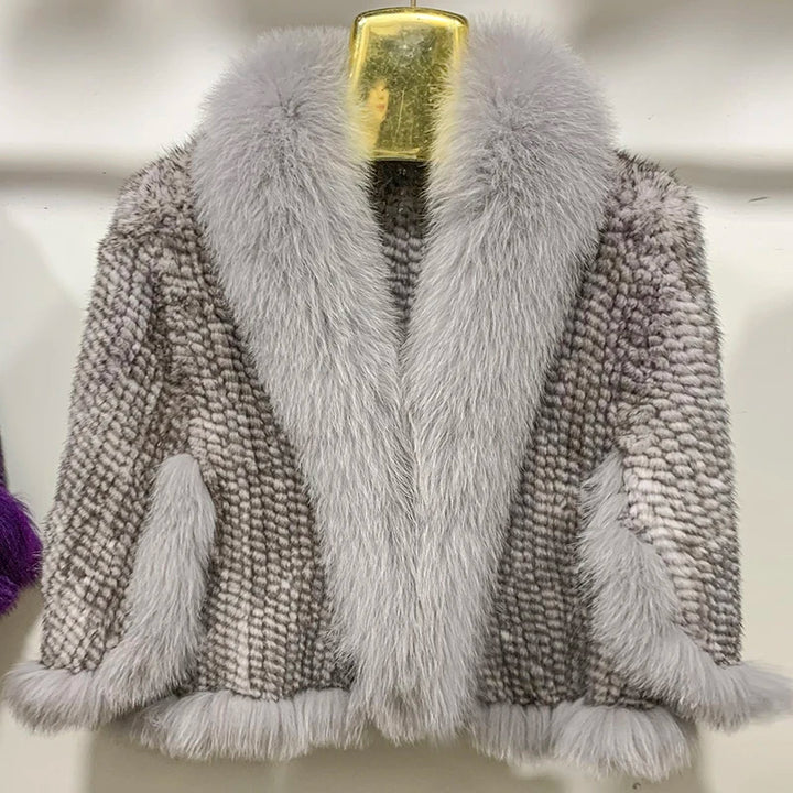 Real Poncho Fur Knitted Shawl