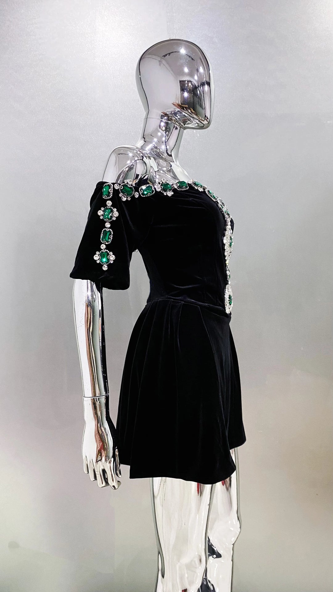 Opulent Half Sleeves Mini Velvet Dress