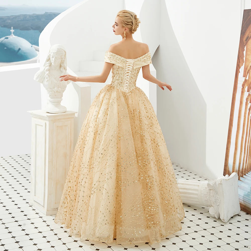 Gold Sparkle Shiny Quinceanera Dress