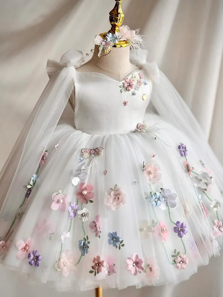 Mesh Fluffy Flower Girl's Formal Gown