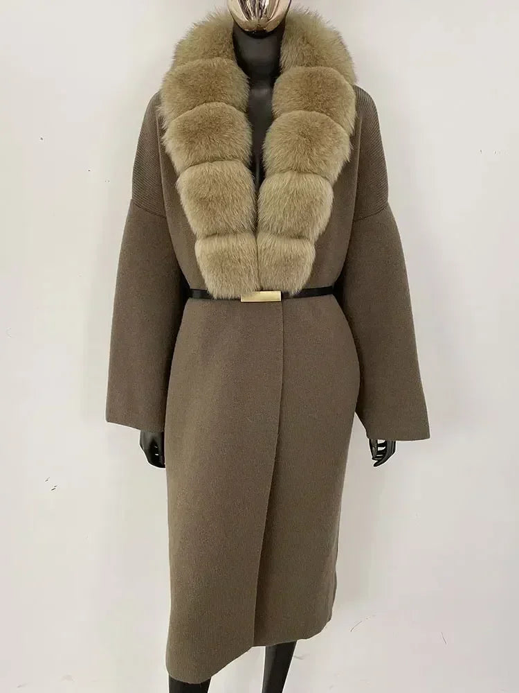 Alluring Detachable Real Fur Collar Coat