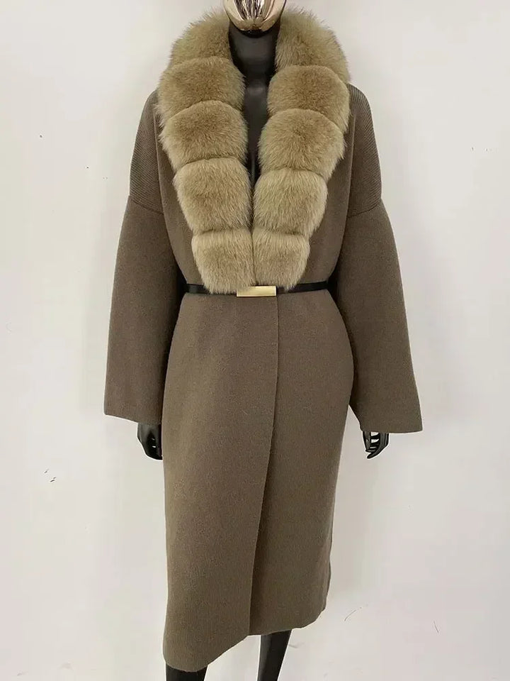 Alluring Detachable Real Fur Collar Coat
