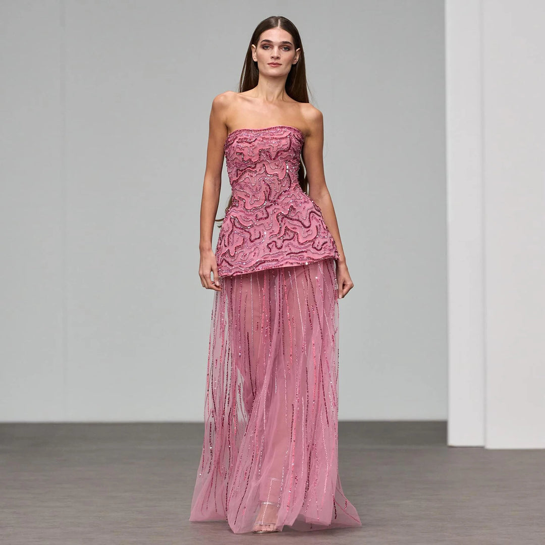 Regal Strapless Arabian Beaded Evening Dress