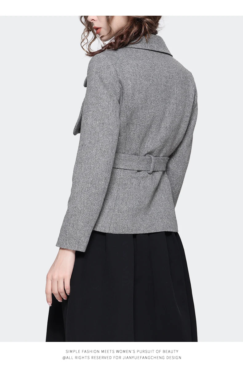 Elegant Woolen Belt Blazer