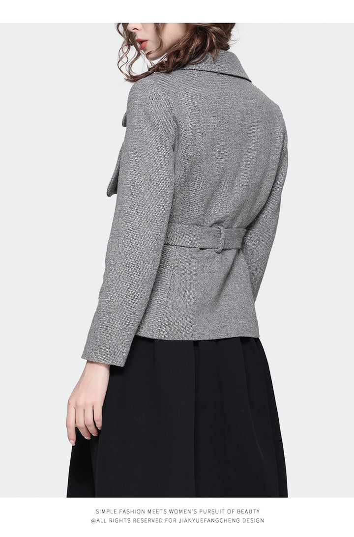 Elegant Woolen Belt Blazer