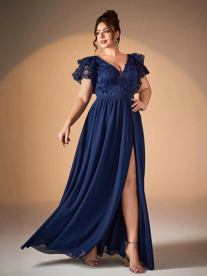 Romantic Lotus Leaf Sleeves Evening Dress