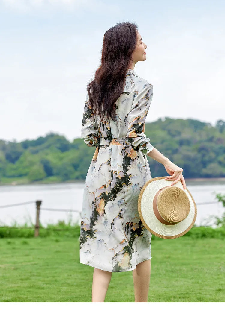 Lace-Up Midi Silk Dress