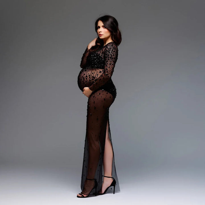 Regal Mesh Rhinestones Maternity Dress