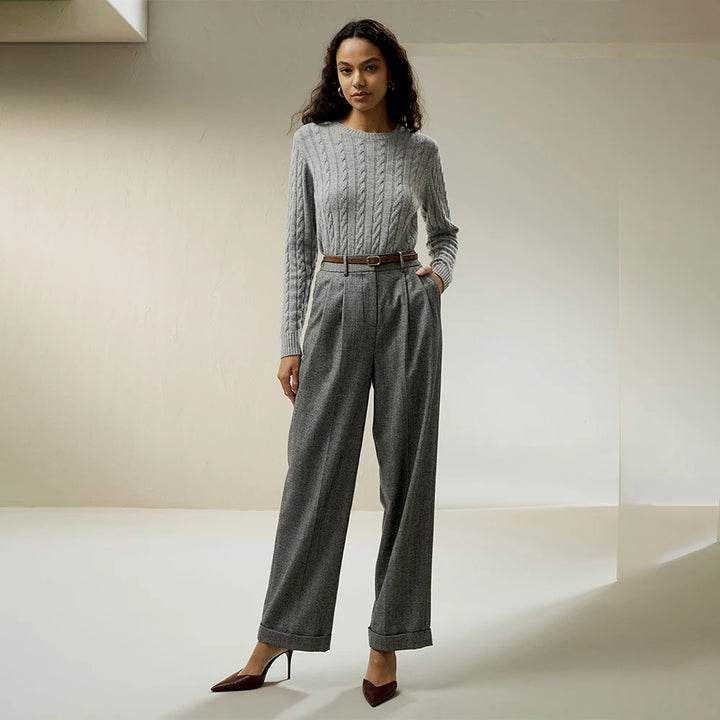 Plaid Wool Wide Legs Trouser