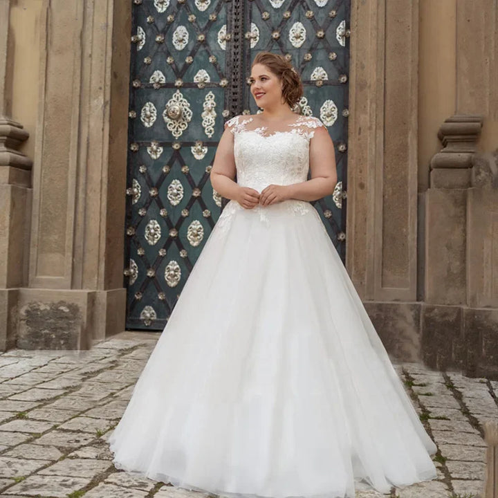 Alluring Sheer O-neck Plus Size Wedding Gown