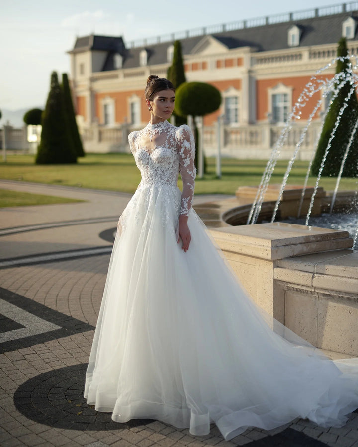 Romantic Appliqued Lace Wedding Dress