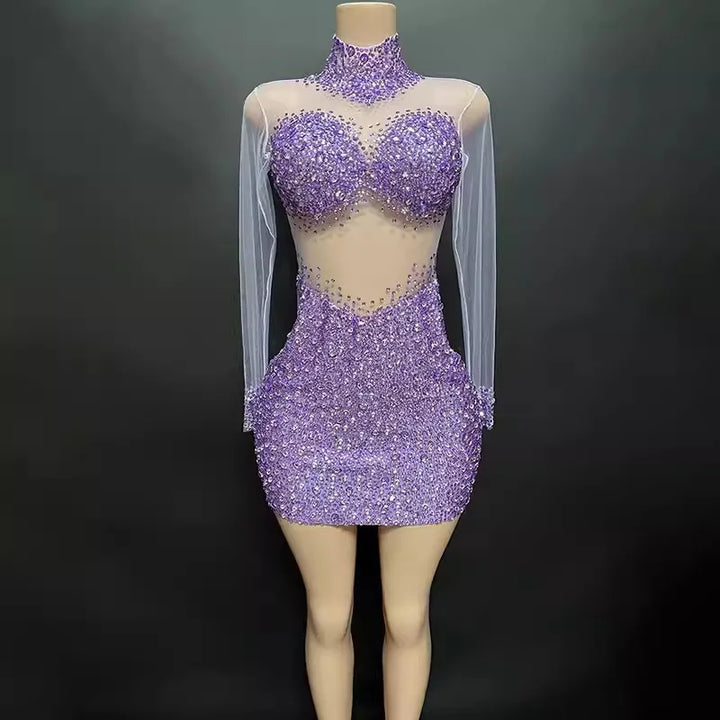 Mesh Crystal Women's Mini Dress