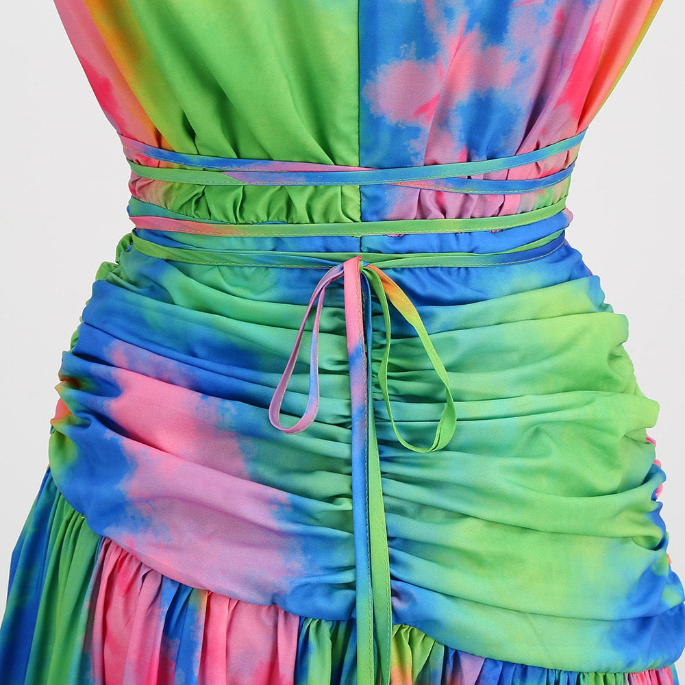 Tie Dye Side Slit Women's Floor Length Dress| All For Me Today