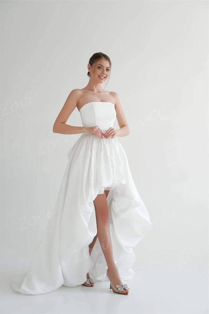 Modern Strapless High-Low Bridal Dress