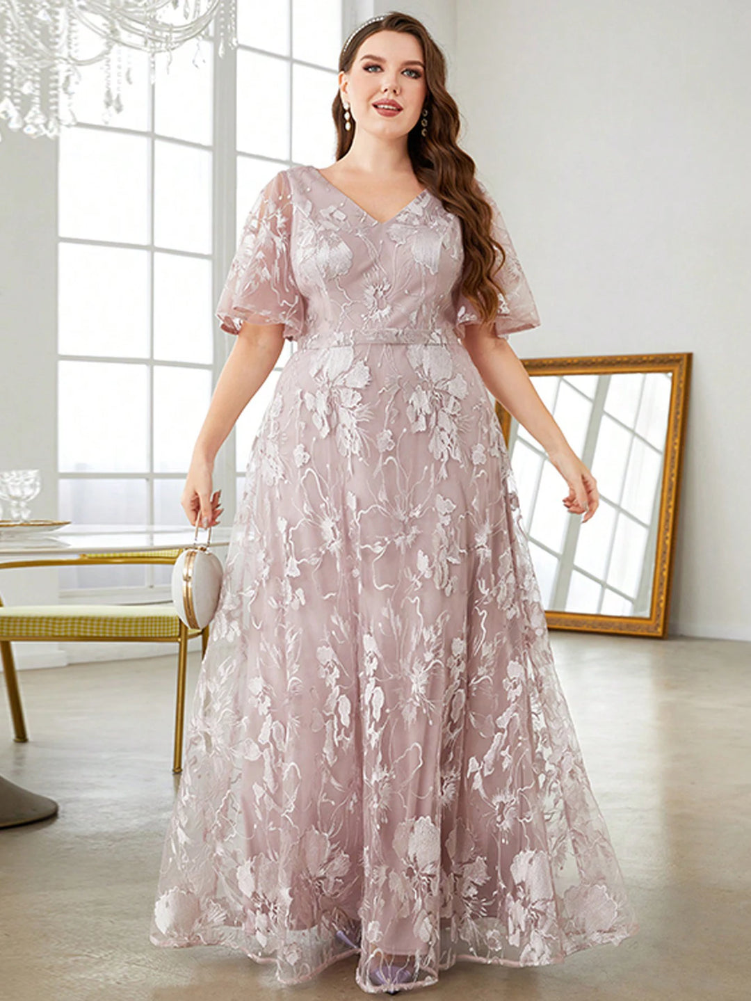 Glamorous Embroidered Flared Sleeves Formal Dress