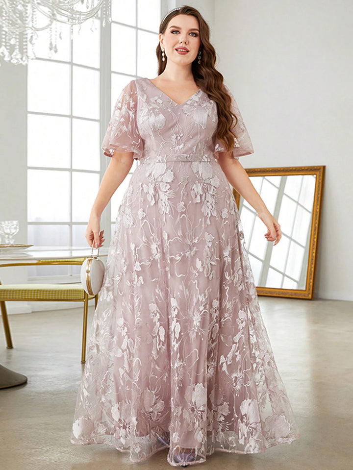 Glamorous Embroidered Flared Sleeves Formal Dress