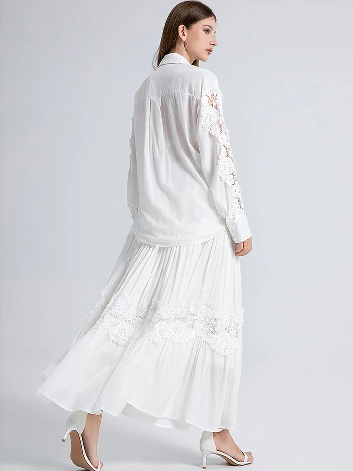 High-End Two-Piece Hollow Out Lace Skirt Outfit