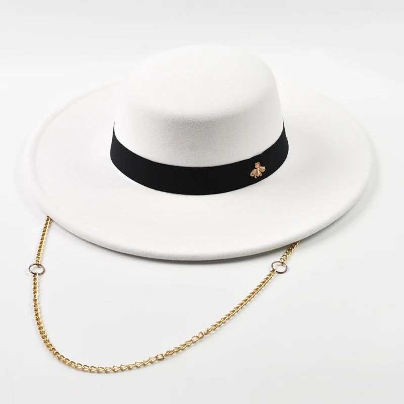 Classic Chain Decor Wide Jazz Hat