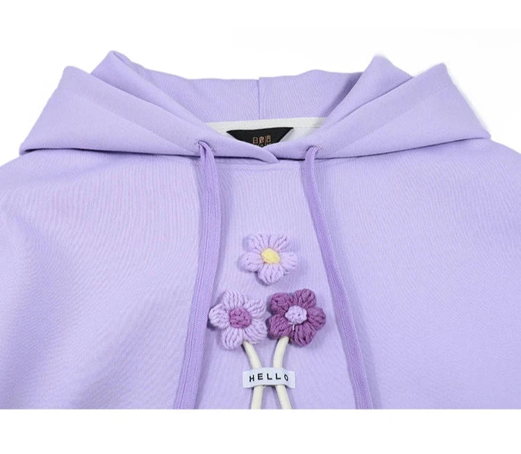 3D Plush Flower Pullover Sweatshirt