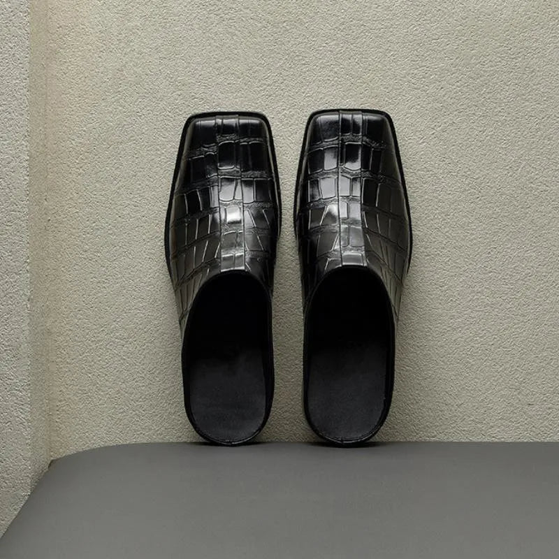 Premium Embossed Leather Mules