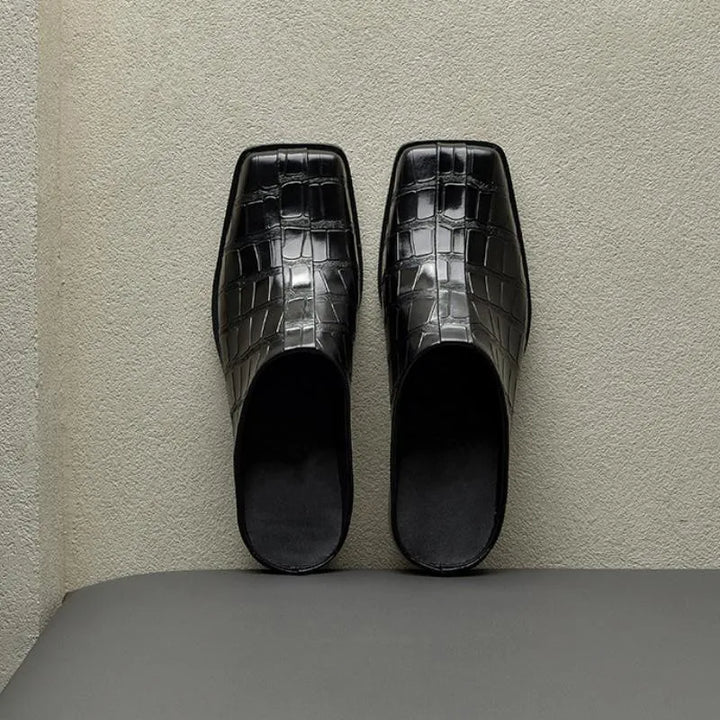 Premium Embossed Leather Mules