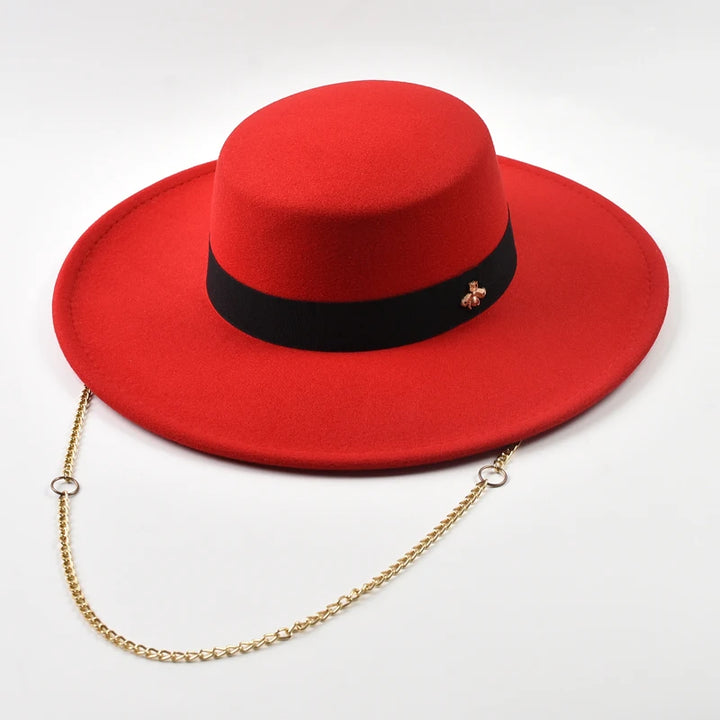 Classic Chain Decor Wide Jazz Hat