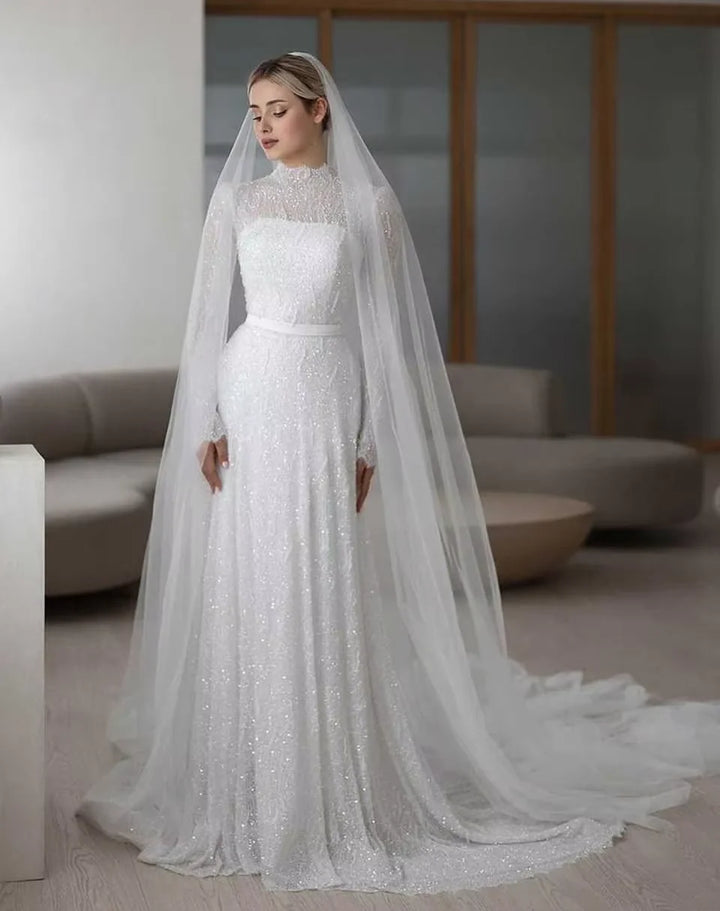 Sparkling High Neck Bridal Gown