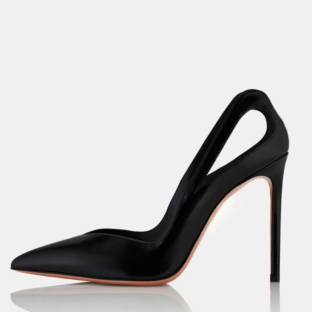 Black slip-on pointed-toe high-heel pump with sculpted stiletto