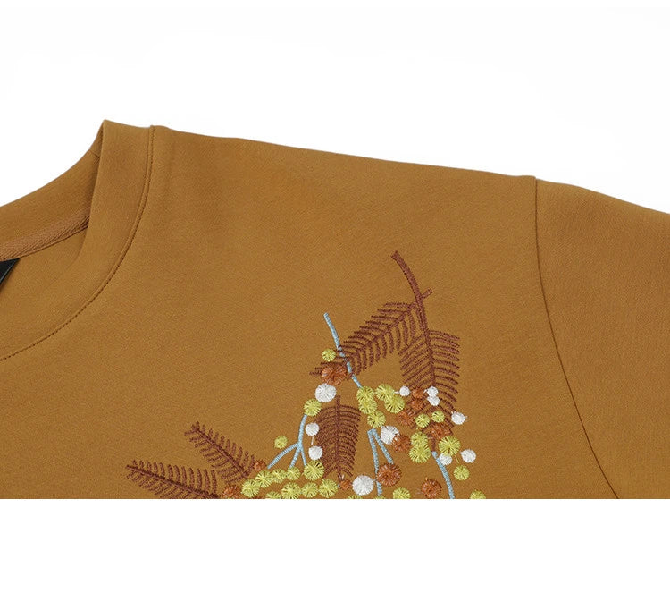 Contrast Color Embroidered Pullover Tops