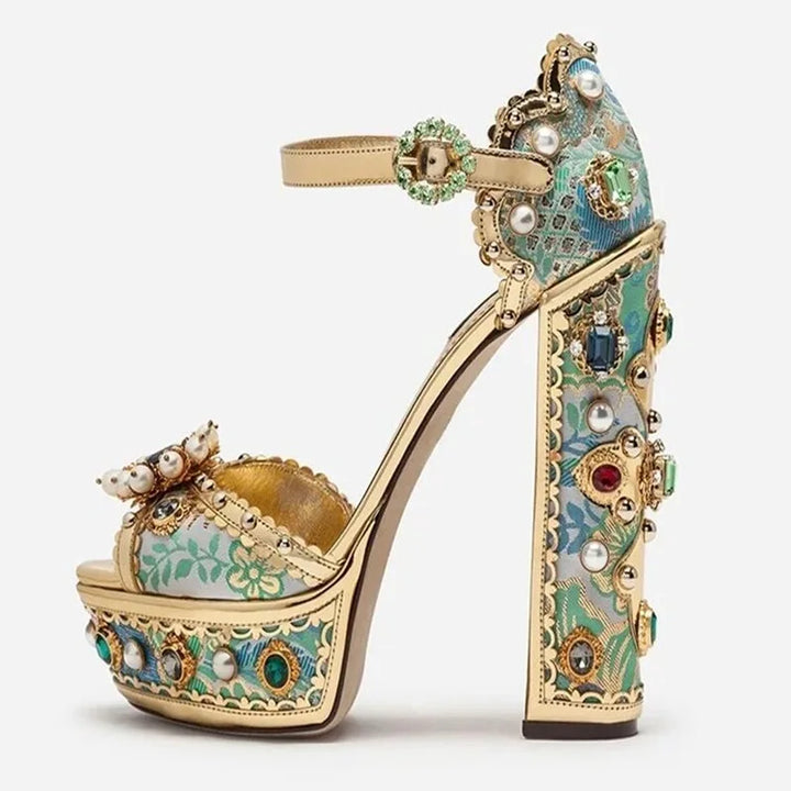 Jewel-Embellished Metallic Platform Sandals