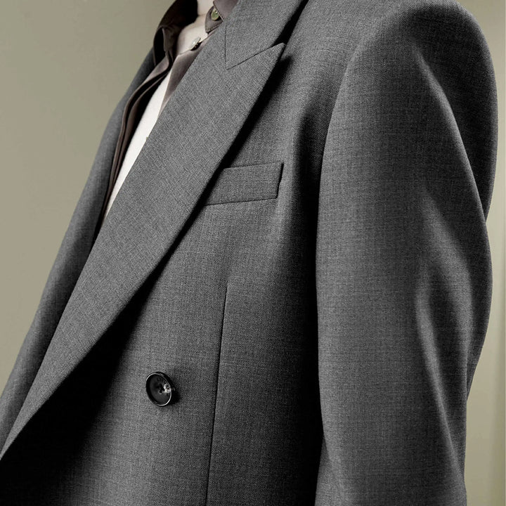 Modern Double-Breasted Wool Silk Suit Coat