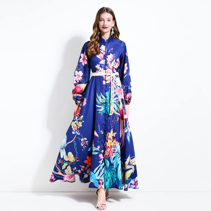 Regal Stand Collar Maxi Gown