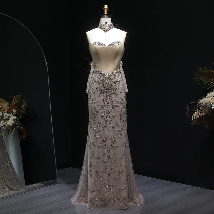 Exquisite Satin High Collar Formal Dress