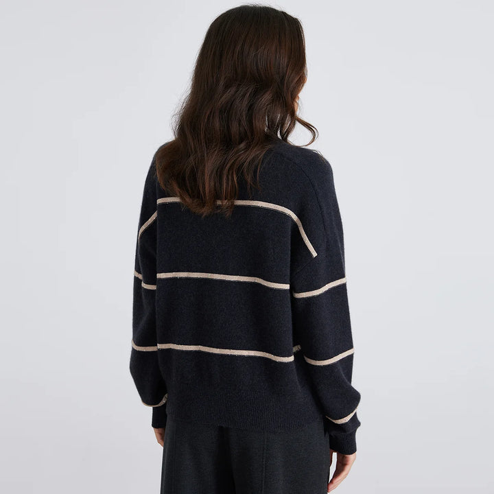 Comfortable Striped Cashmere Knit Sweater