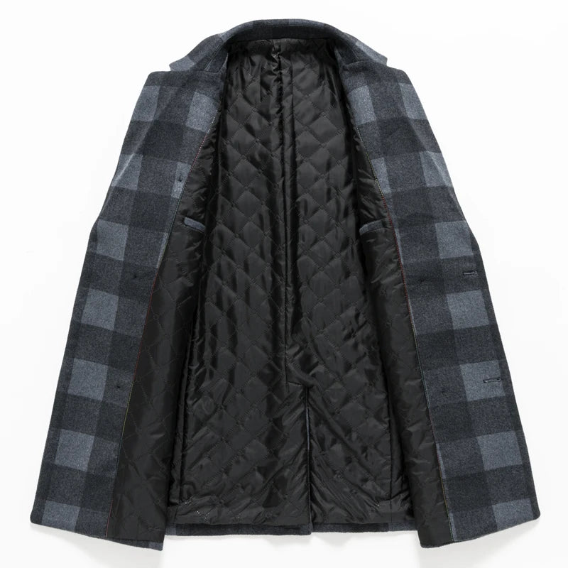 Classy Plaid Woolen Trench Coat