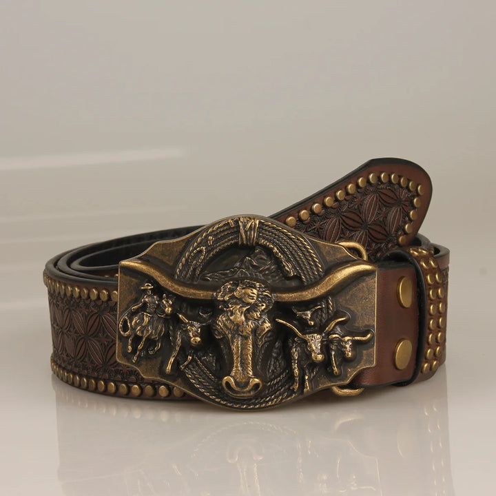 Retro Bull Head Cowboy Belt