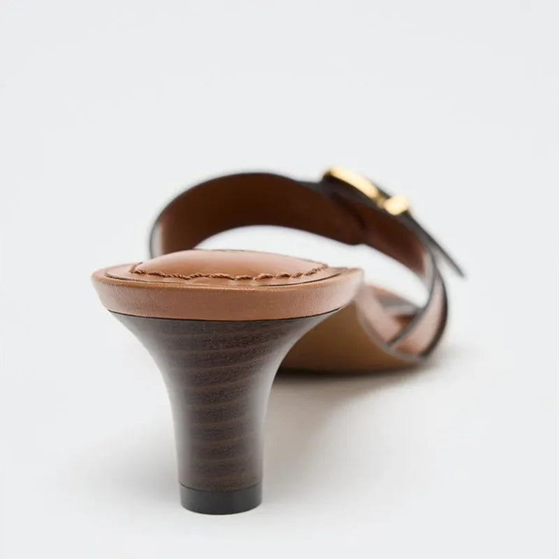 Classic Square Toe Low Heels Sandal