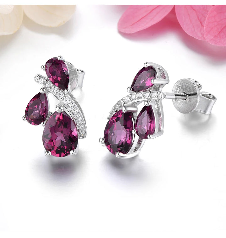 Natural Rhodolite Rose Garnet Stud Earrings
