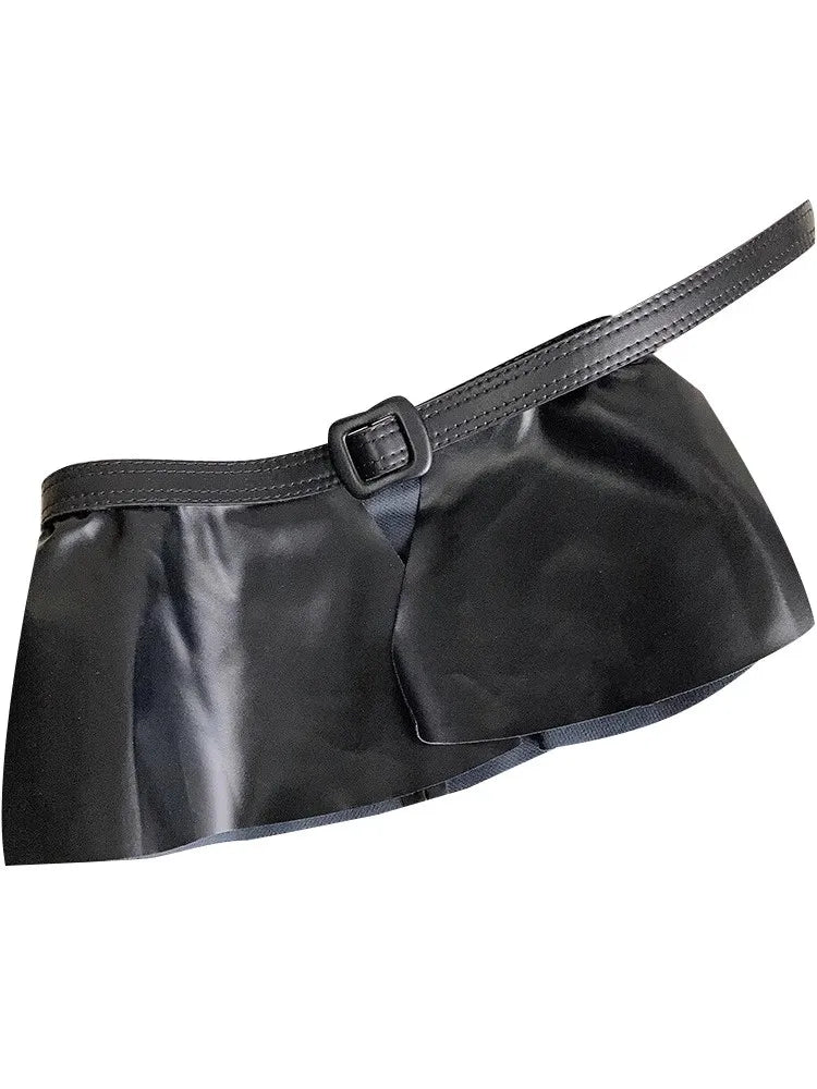 Black PU leather corset waistband with adjustable strap and square buckle