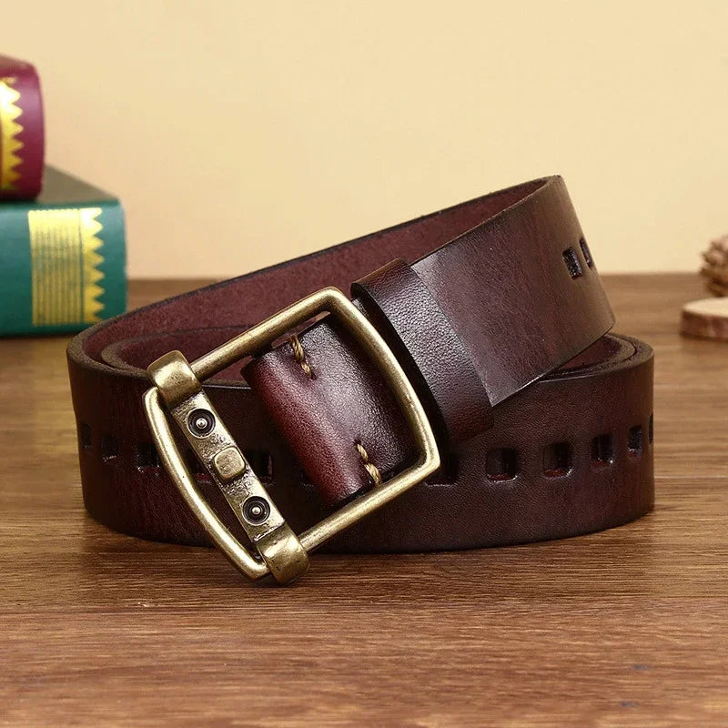 Vintage Brass Buckle Leather Belt