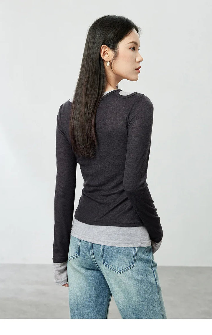 Contrast Spliced Slim Pullover Sweater