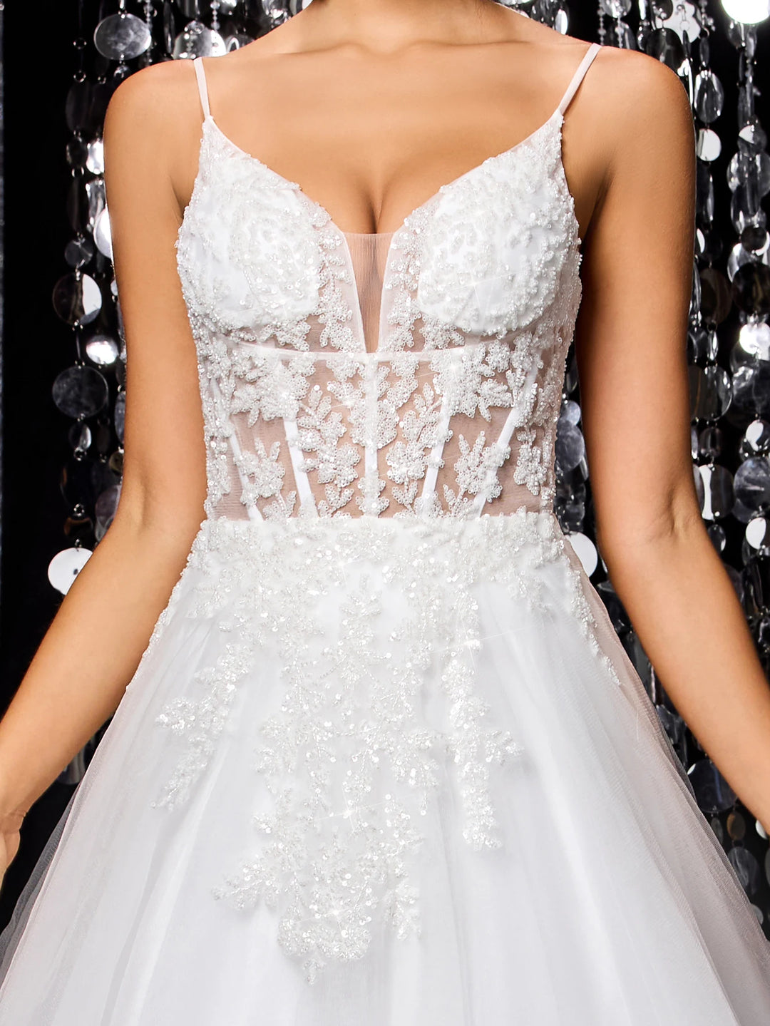 Elegant Lace Beaded Bridal Dress